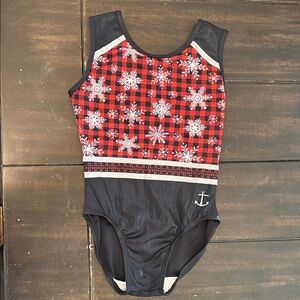 Anchor Activewear Red and Black Plaid Snowflake Gymnastics Leotard